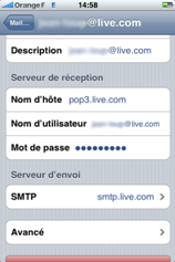 POP3 et Hotmail sur iPhone